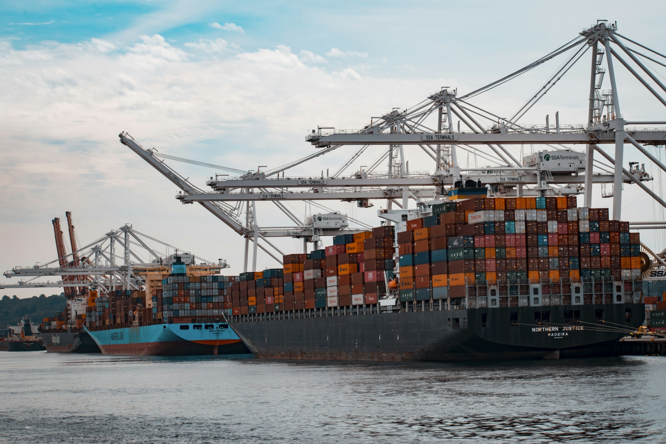 Container port and cargo cranes, illustrative photography